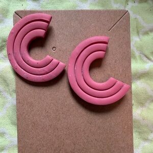 Pink Semi-Circle Handmade Polymer Clay Earrings